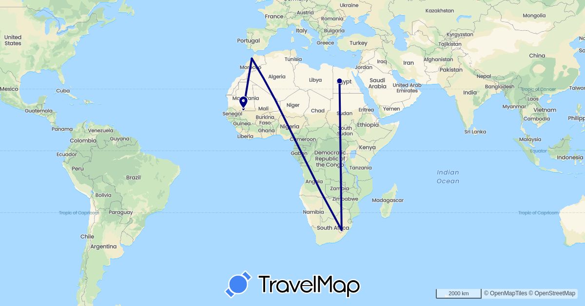 TravelMap itinerary: driving in Cameroon, Egypt, Lesotho, Morocco (Africa)